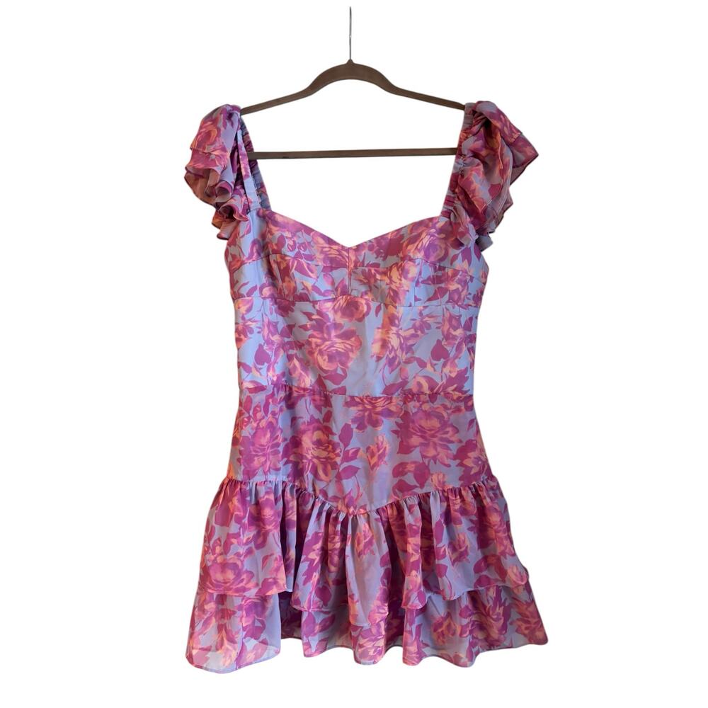 Amanda Uprichard Mackey Romper in Midsummer Print Pink Ruffles Size Large No Tie